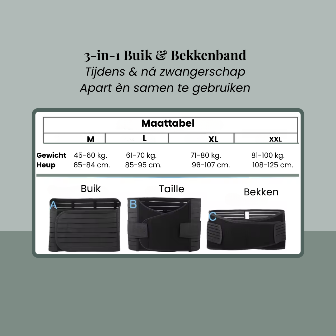 3-in-1 Buikband-directe steun tijdens & na zwangerschap